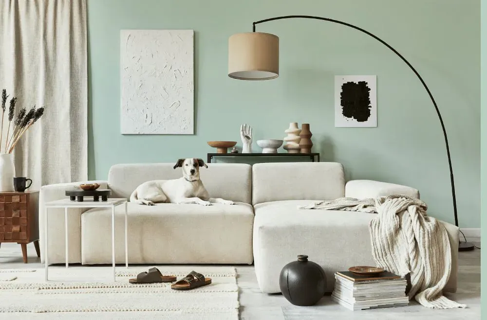 Benjamin Moore Serene Breeze cozy living room