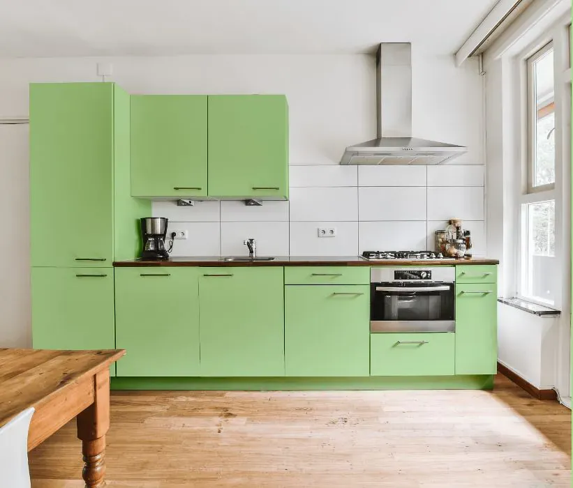 Benjamin Moore Shimmering Lime kitchen cabinets