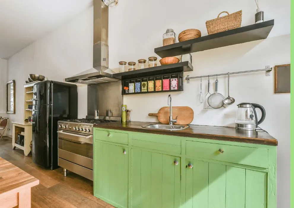 Benjamin Moore Shimmering Lime kitchen cabinets