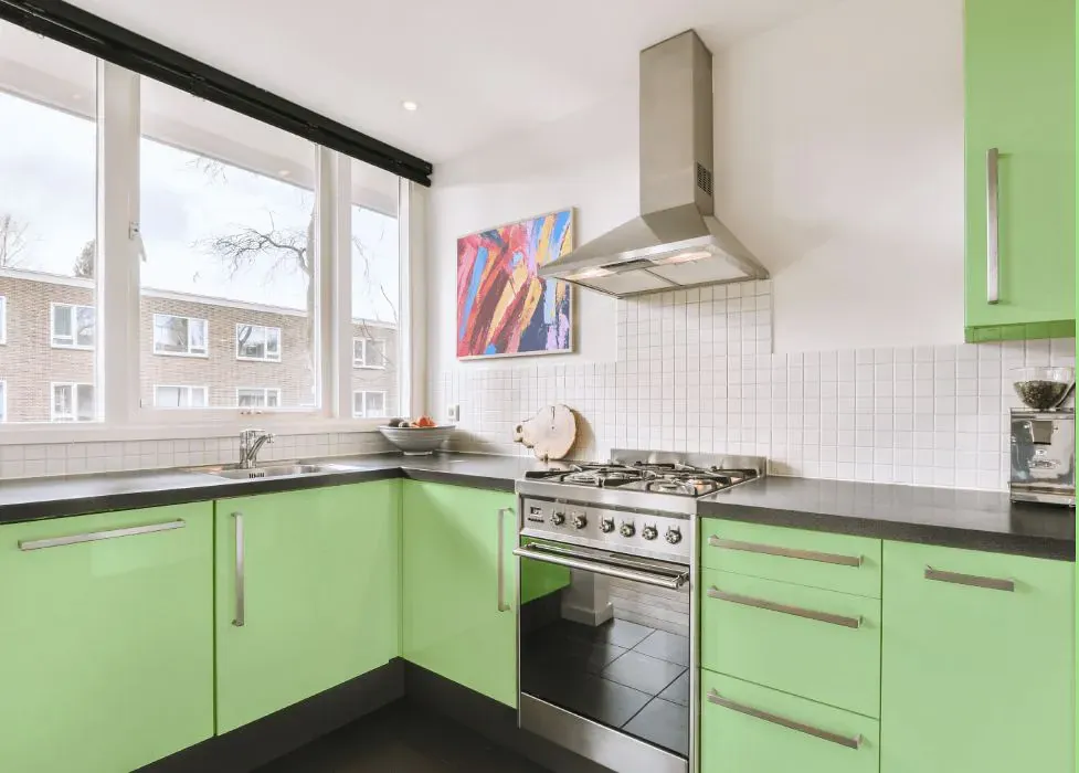 Benjamin Moore Shimmering Lime kitchen cabinets