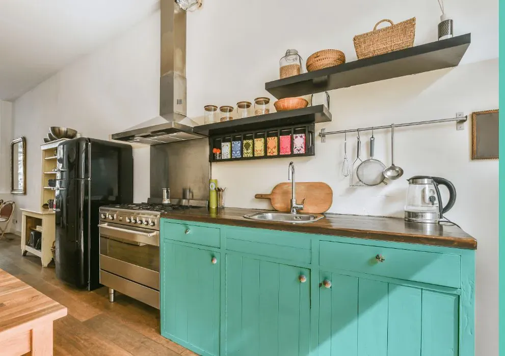 Benjamin Moore Shore House Green kitchen cabinets