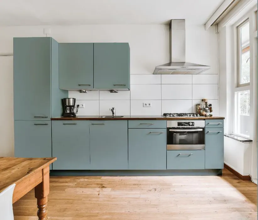 Benjamin Moore Silken Blue kitchen cabinets