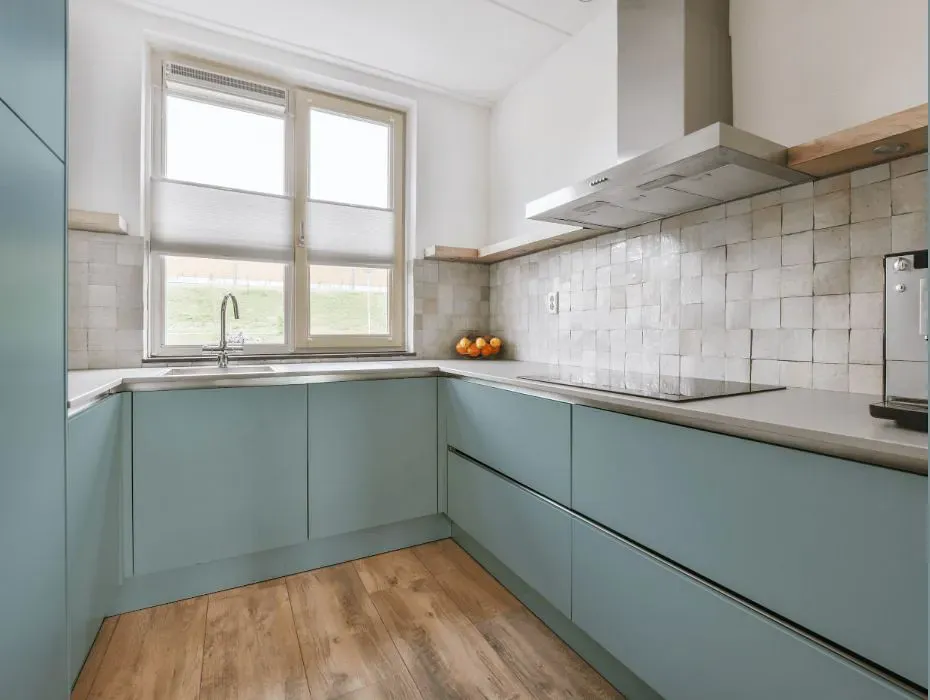 Benjamin Moore Silken Blue small kitchen cabinets