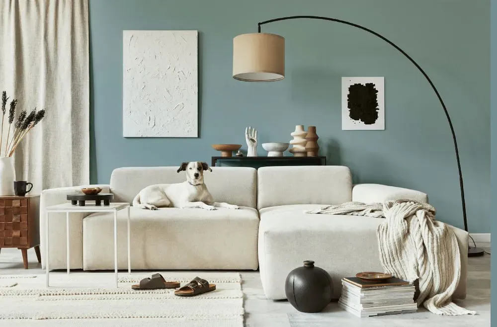 Benjamin Moore Silken Blue cozy living room