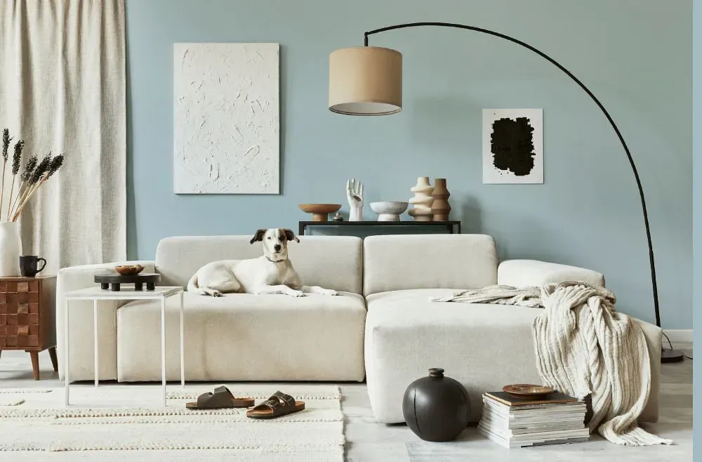 Benjamin Moore Silvery Blue cozy living room