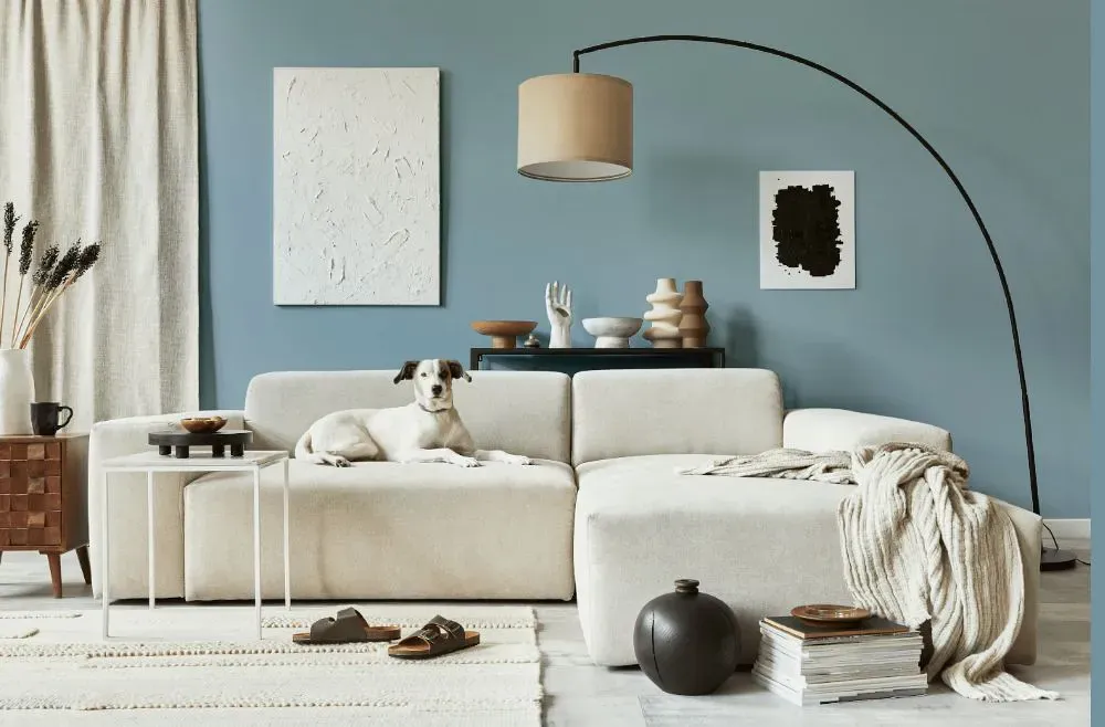 Benjamin Moore Slate Blue cozy living room
