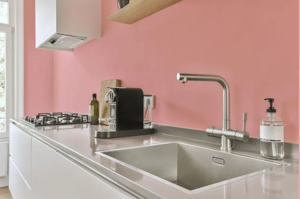 Benjamin Moore Smashing Pink kitchen painted backsplash