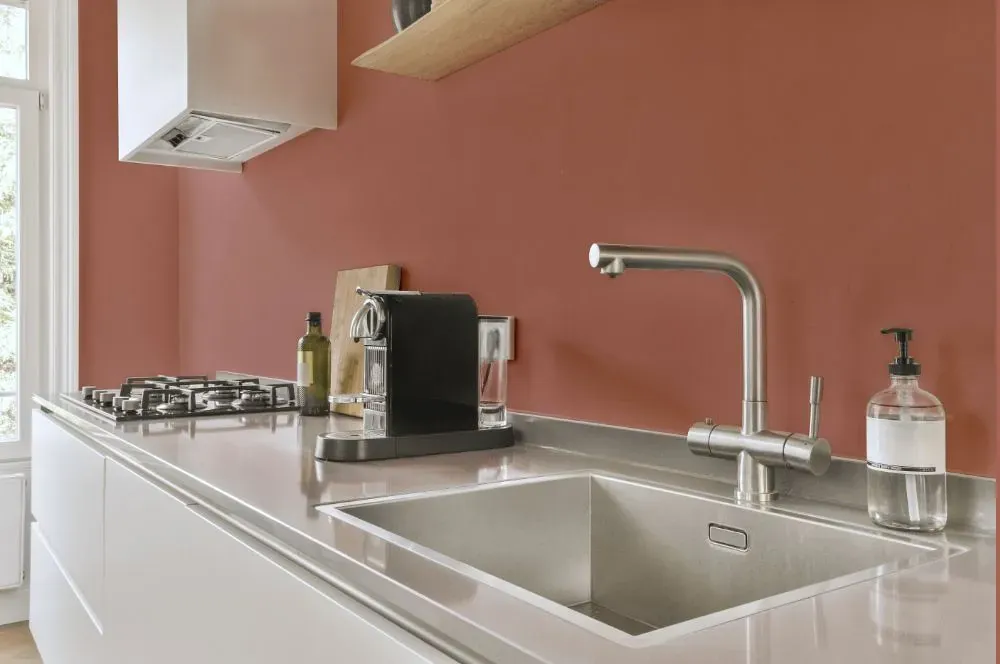 Benjamin Moore Soft Cranberry kitchen painted backsplash