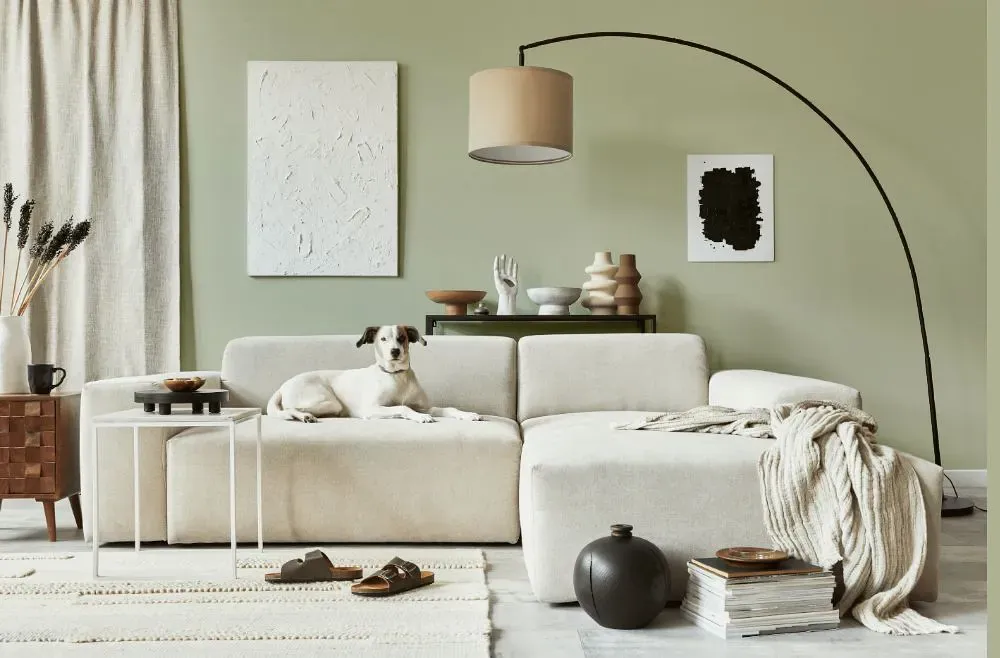 Benjamin Moore Soft Fern cozy living room