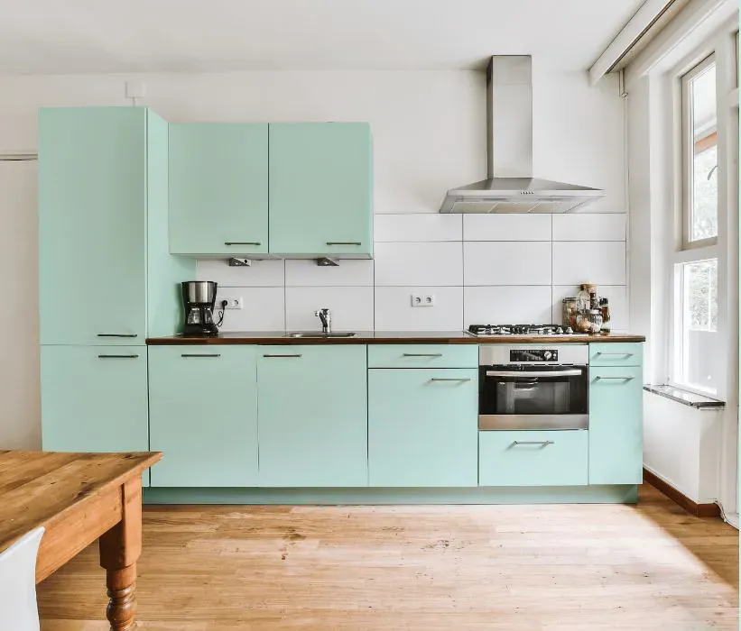 Benjamin Moore Soft Green kitchen cabinets