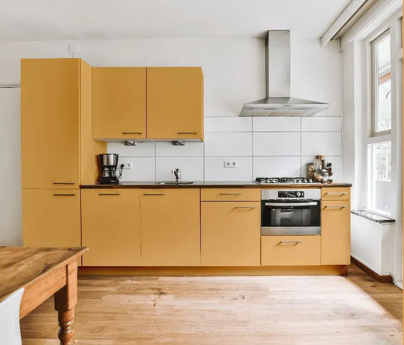Benjamin Moore Soft Marigold kitchen cabinets