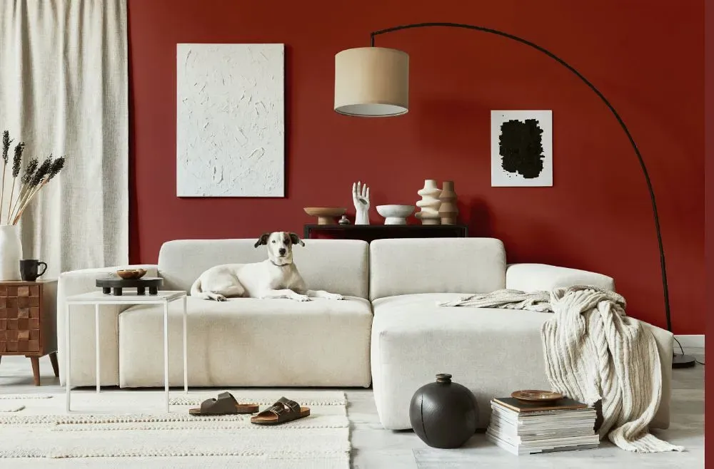 Benjamin Moore Spanish Red cozy living room