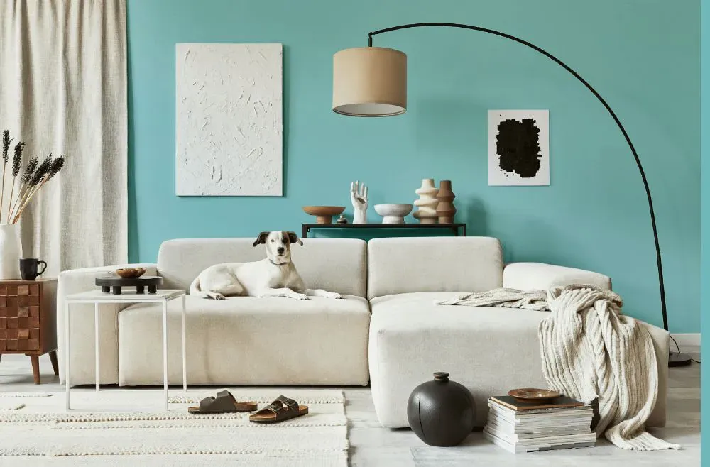 Benjamin Moore Spectra Blue cozy living room