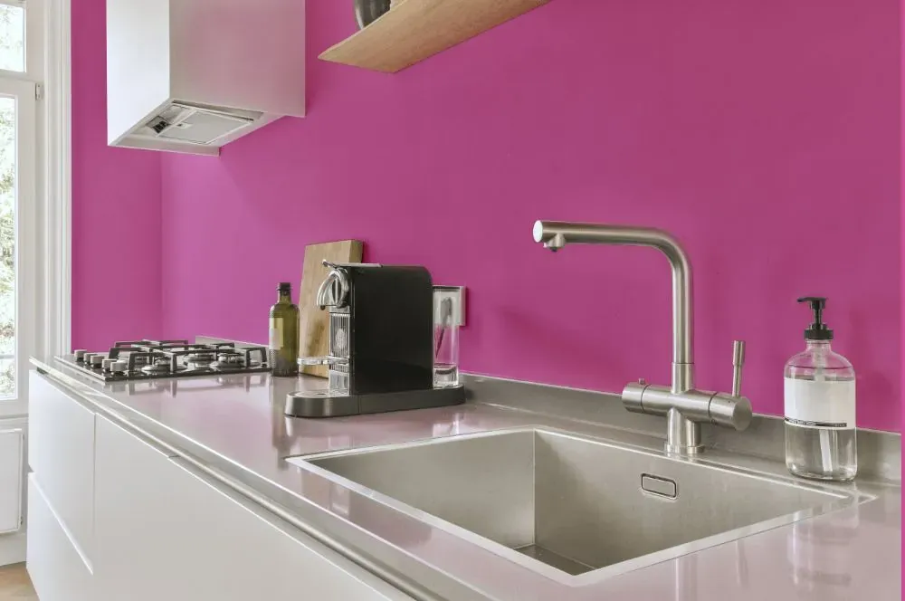 Benjamin Moore Spring Azalea kitchen painted backsplash