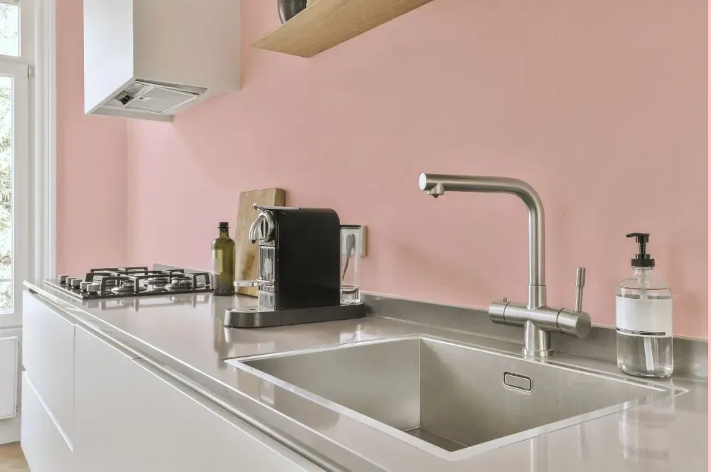 Benjamin Moore Springy Peach kitchen painted backsplash