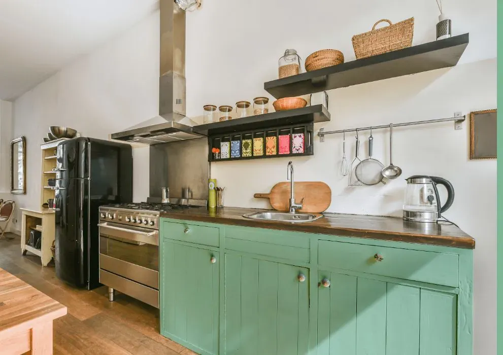 Benjamin Moore Spruce Green kitchen cabinets