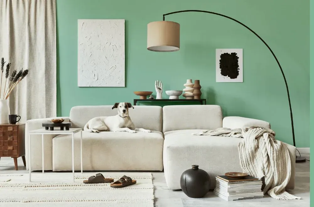 Benjamin Moore Spruce Green cozy living room