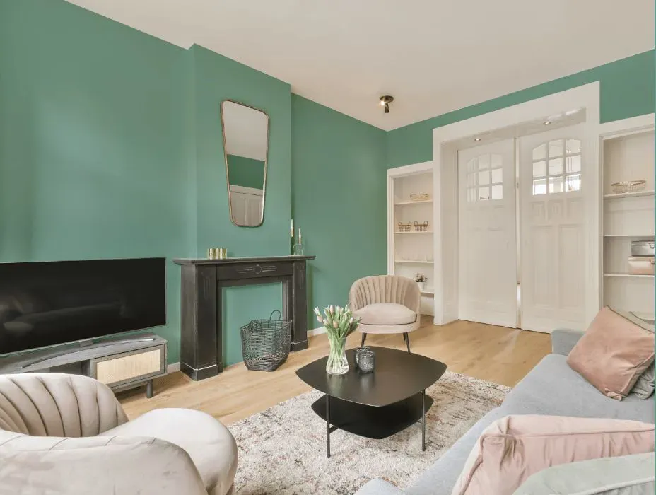 Benjamin Moore St. Lucia Teal victorian house interior