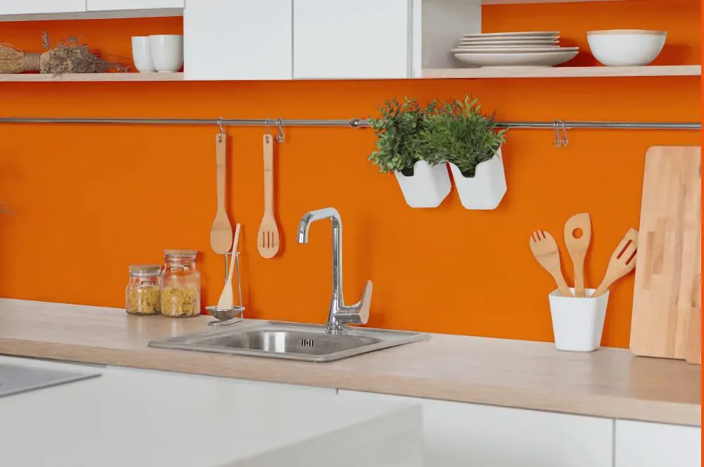 Benjamin Moore Startling Orange kitchen backsplash