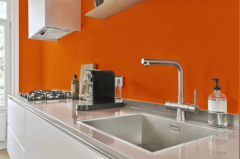Benjamin Moore Startling Orange kitchen painted backsplash
