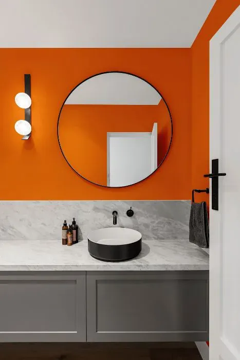 Benjamin Moore Startling Orange minimalist bathroom