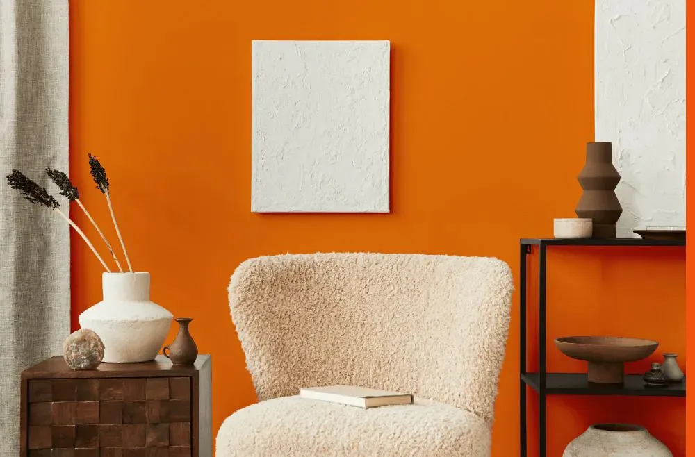 Benjamin Moore Startling Orange living room interior