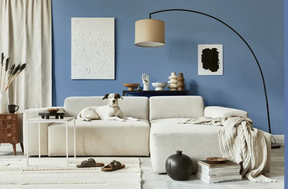 Benjamin Moore Steel Blue cozy living room