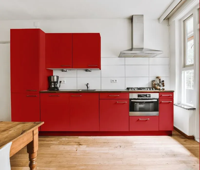 Benjamin Moore Strawberry Red kitchen cabinets