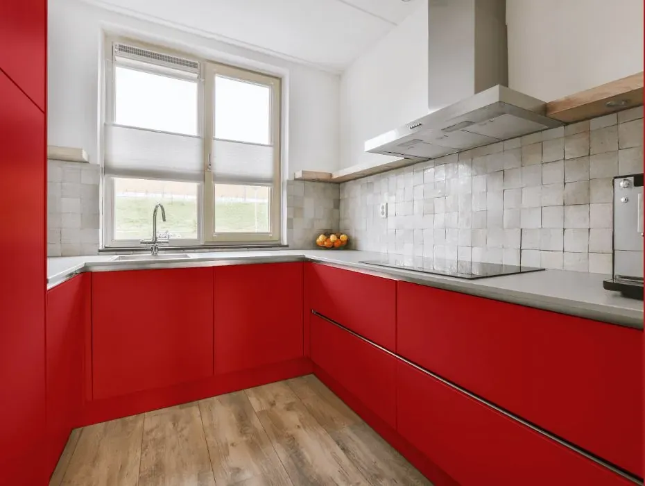 Benjamin Moore Strawberry Red small kitchen cabinets