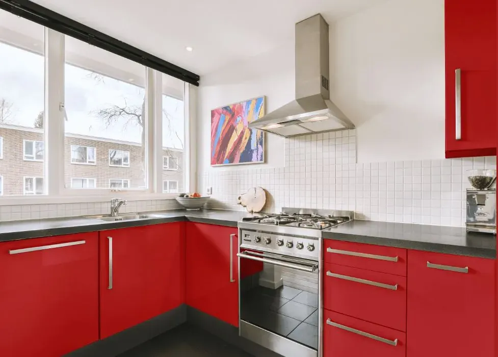 Benjamin Moore Strawberry Red kitchen cabinets