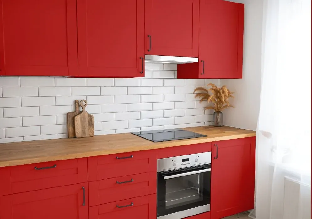 Benjamin Moore Strawberry Red kitchen cabinets