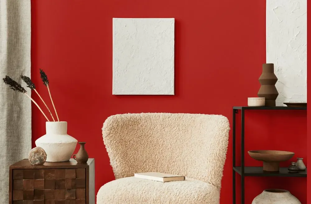 Benjamin Moore Strawberry Red living room interior