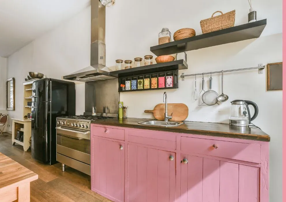 Benjamin Moore Strawberry Sorbet kitchen cabinets