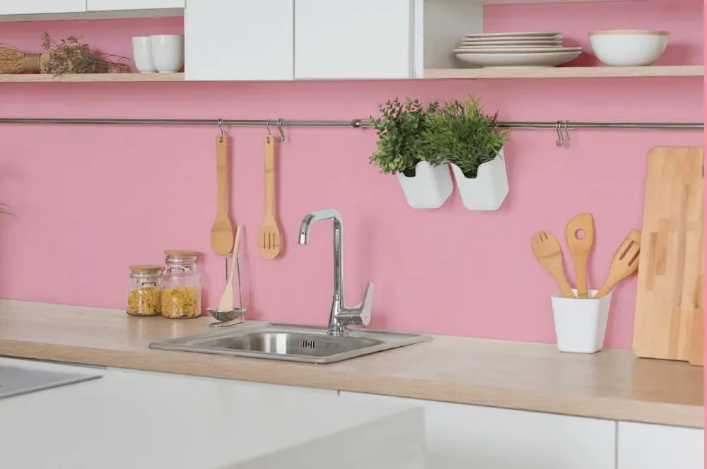 Benjamin Moore Strawberry Sorbet kitchen backsplash