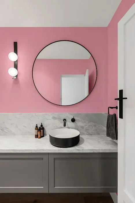 Benjamin Moore Strawberry Sorbet minimalist bathroom