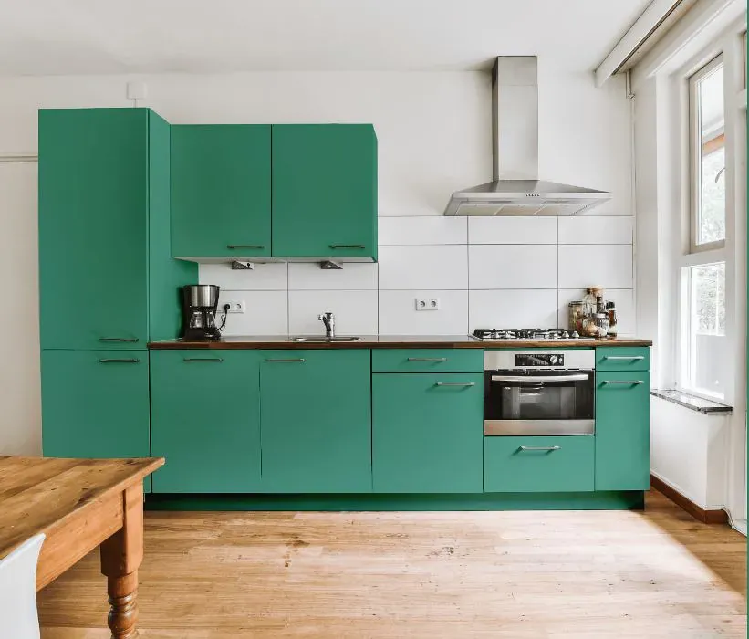 Benjamin Moore Summer Basket Green kitchen cabinets