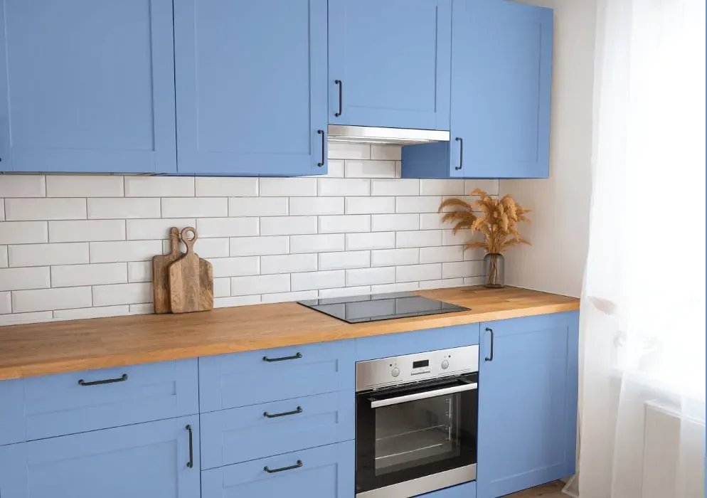 Benjamin Moore Summer Blue kitchen cabinets