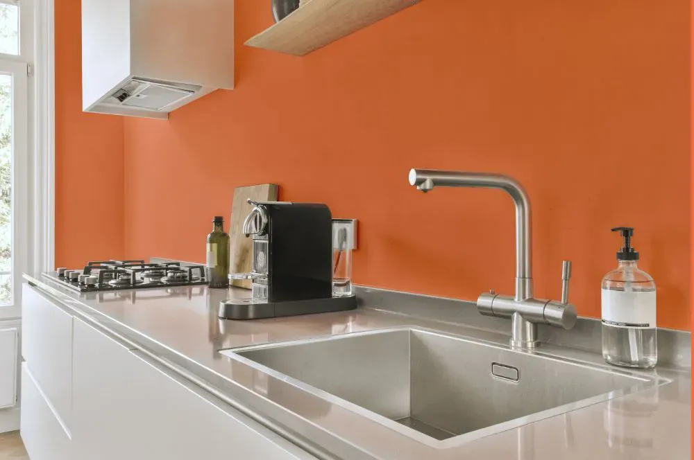 Benjamin Moore Sunset Boulevard kitchen painted backsplash