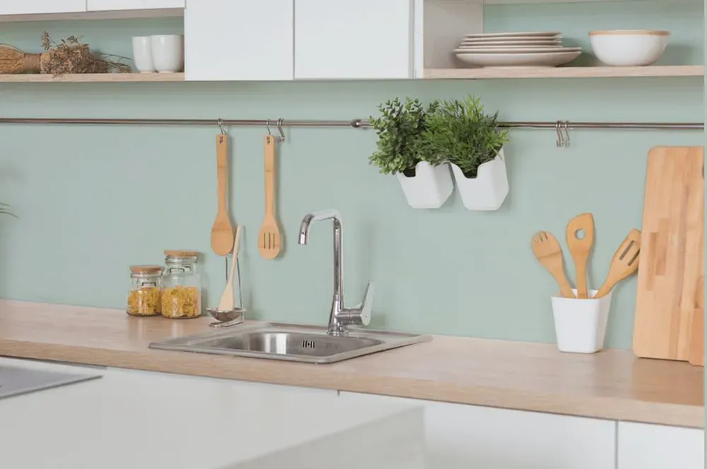 Benjamin Moore Swept Away kitchen backsplash