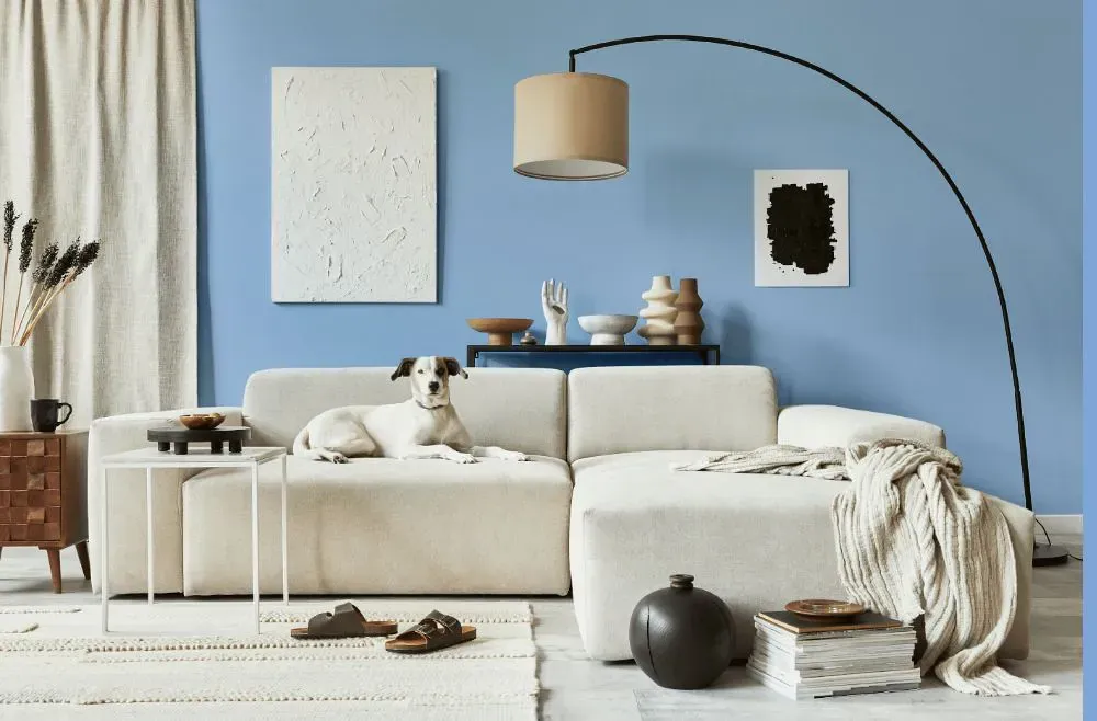 Benjamin Moore Swiss Blue cozy living room