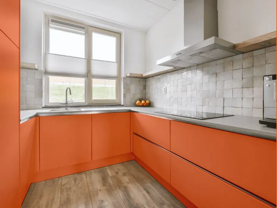 Benjamin Moore Tangerine Fusion small kitchen cabinets