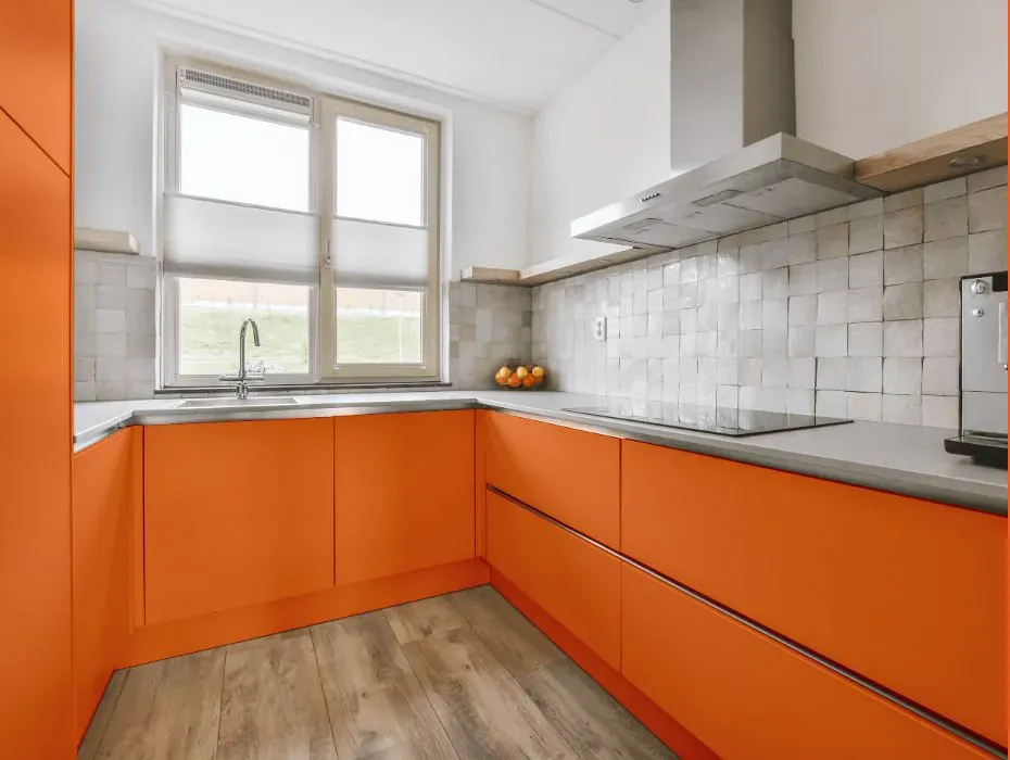 Benjamin Moore Tangerine Melt small kitchen cabinets