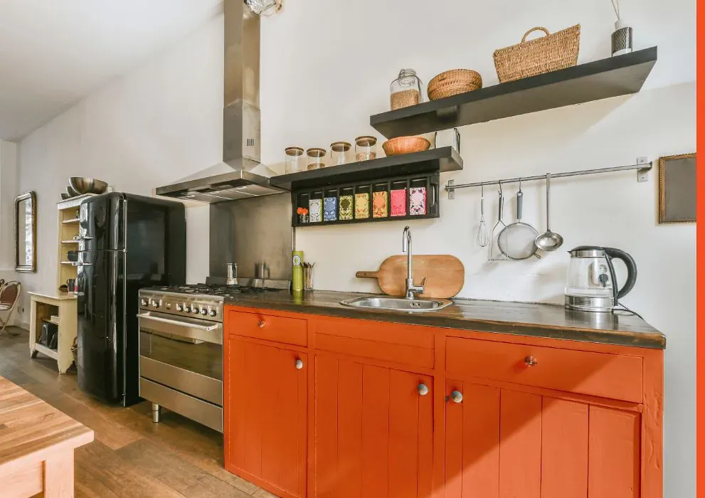 Benjamin Moore Tangy Orange kitchen cabinets