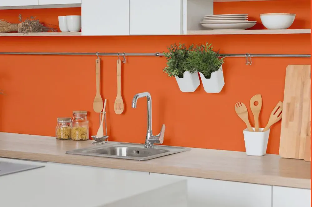 Benjamin Moore Tangy Orange kitchen backsplash