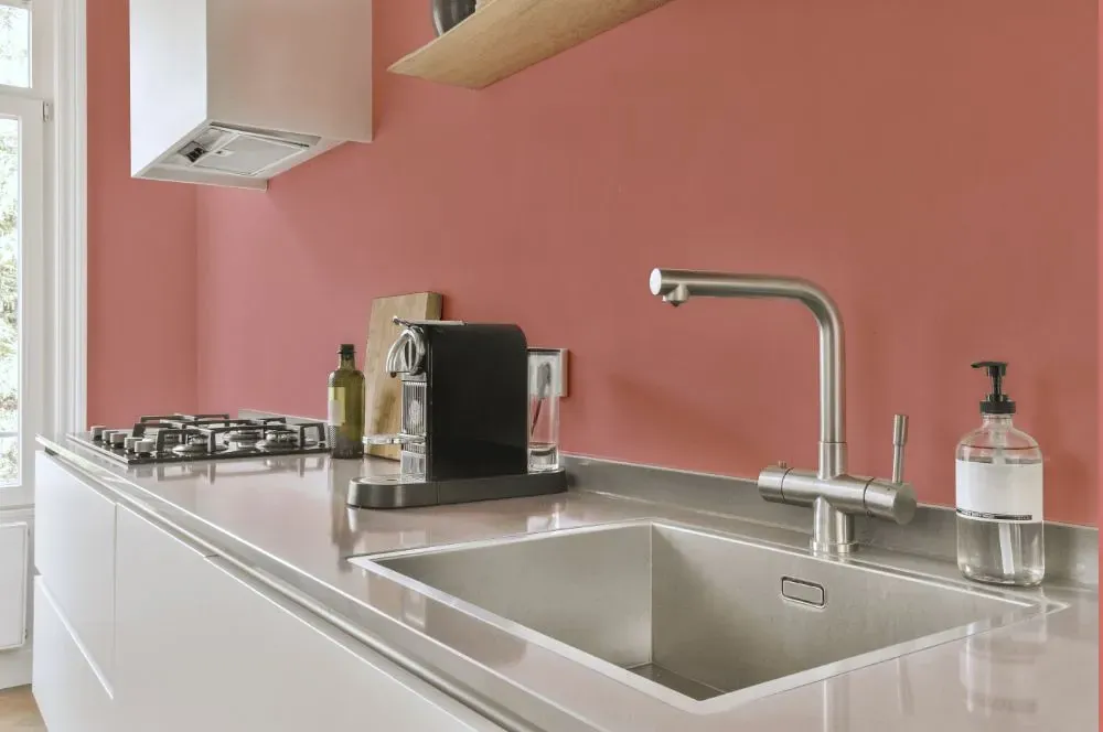 Benjamin Moore Tender Pink kitchen painted backsplash