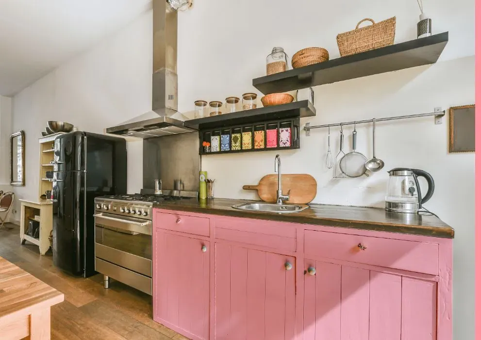 Benjamin Moore Tickled Pink kitchen cabinets