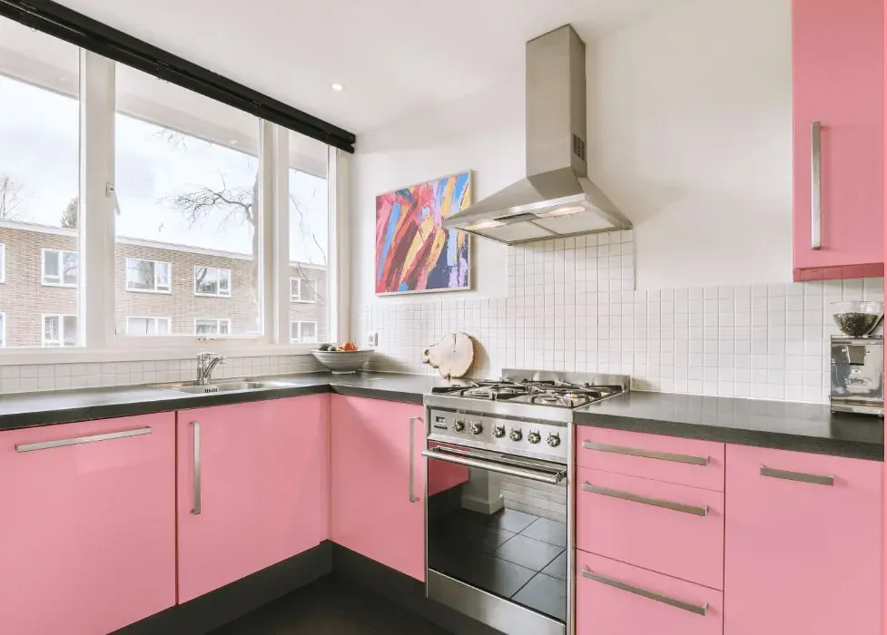 Benjamin Moore Tickled Pink kitchen cabinets
