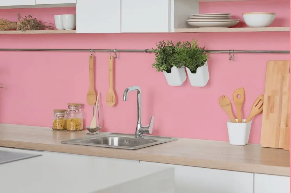 Benjamin Moore Tickled Pink kitchen backsplash