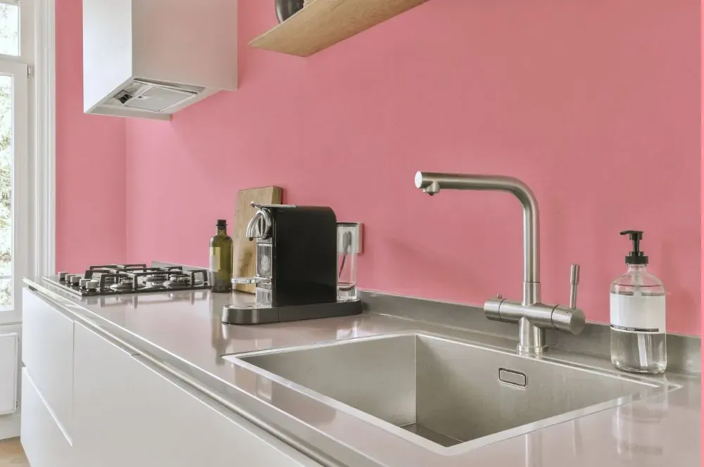 Benjamin Moore Tickled Pink kitchen painted backsplash