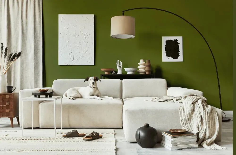 Benjamin Moore Timson Green cozy living room